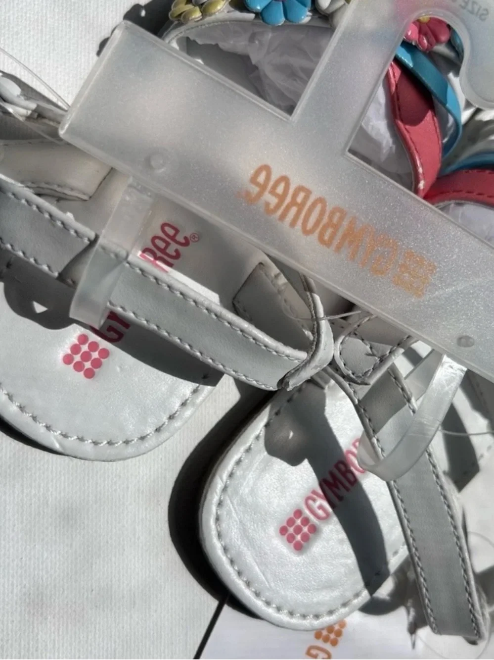 Gymboree Girls Size 8 White Sandals with Pastel Floral Embellishment